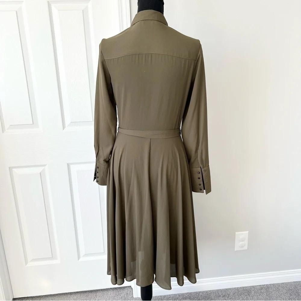Nanette Lepore Military Green Button Down Midi Shirtdress with Slips - Picture 3 of 16